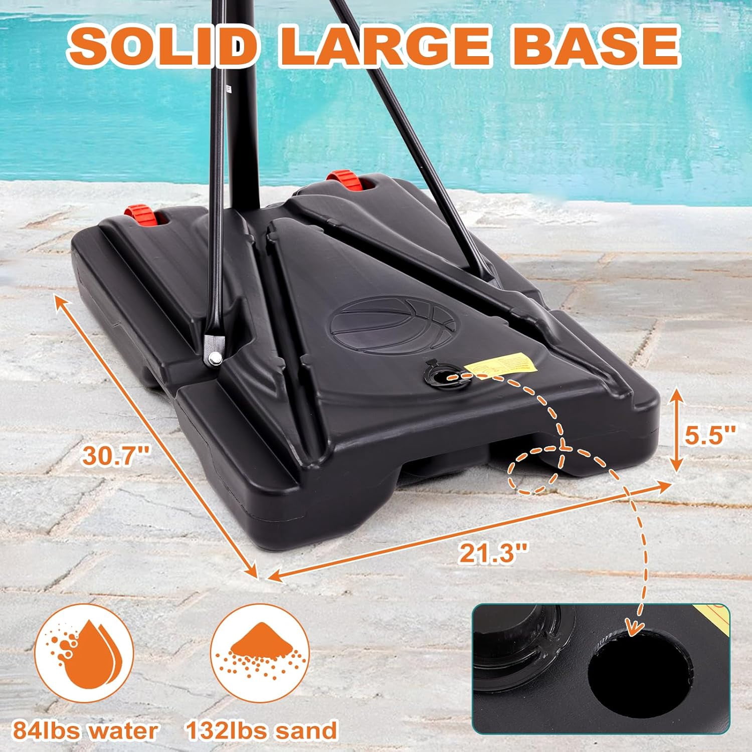 Portable Basketball Hoop Outdoor, Adjustable Basketball Hoops Goal System Shatterproof Backboard, Shock Absorbent Rim, Fillable Base for Swimming Pool/Backyard/Driveway