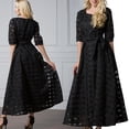 thumbnail image 3 of Vestido vintage de verano euroamericano de los años 50 para mujer, corte A, falda de organza a cuadros, talla grande, manga corta, vestido de una pieza con burbujas - Talla 2XL, 3 of 7