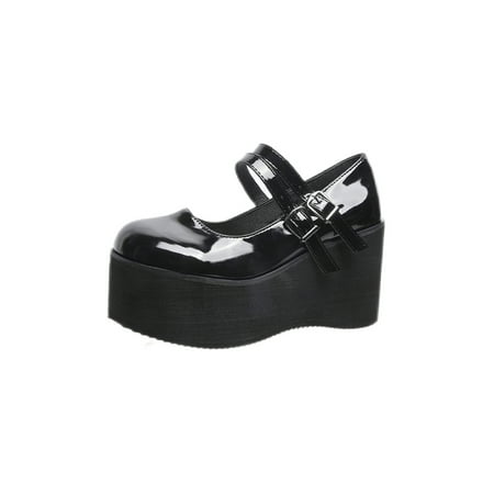 

Tenmix Ankle Strap Mary Jane Shoes Lolita Cosplay Shoes Platform Uniform Dress Pumps Glossy Black 4.5