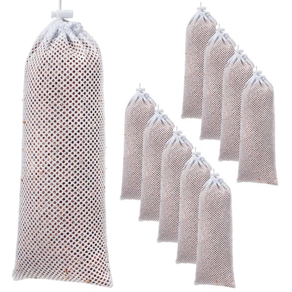 10 Pcs Mesh Bird Feeder Hanging Finch Feeding Bag Sturdy Thistle Seed Feeder Bird Food Container with Drawstring Bird Feeder Socks Seed Supplies for Birds Garden Yard Outdoor 12x28cm
