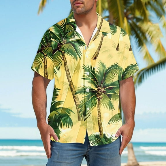 Handshe Men's Hawaiian Shirt Tops Vintage Short Sleeve Button Down Beach Shirt Male Tropical Floral Summer Pullover Party Holiday