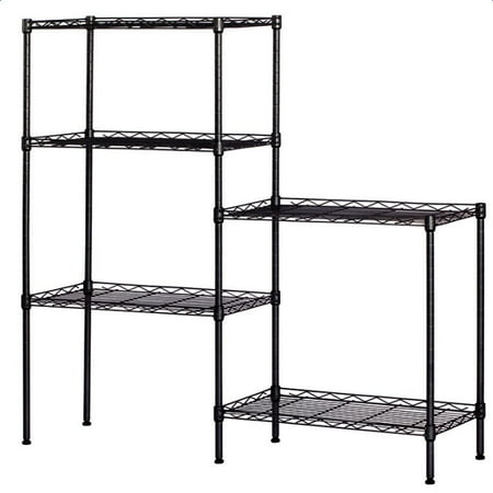Black Wrought Iron Shelves 5 Tier Black Epoxy Steel Wire Shelving Unit and Storage Racks, Metal Shelves for Garage Metal Storage Shelving, Kitchen Rack 21.25
