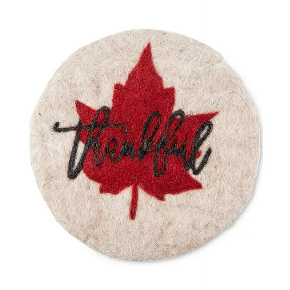 Thirstystone Thankful Leaf Felted Wool Trivet, Ivory, 8″ x 8″