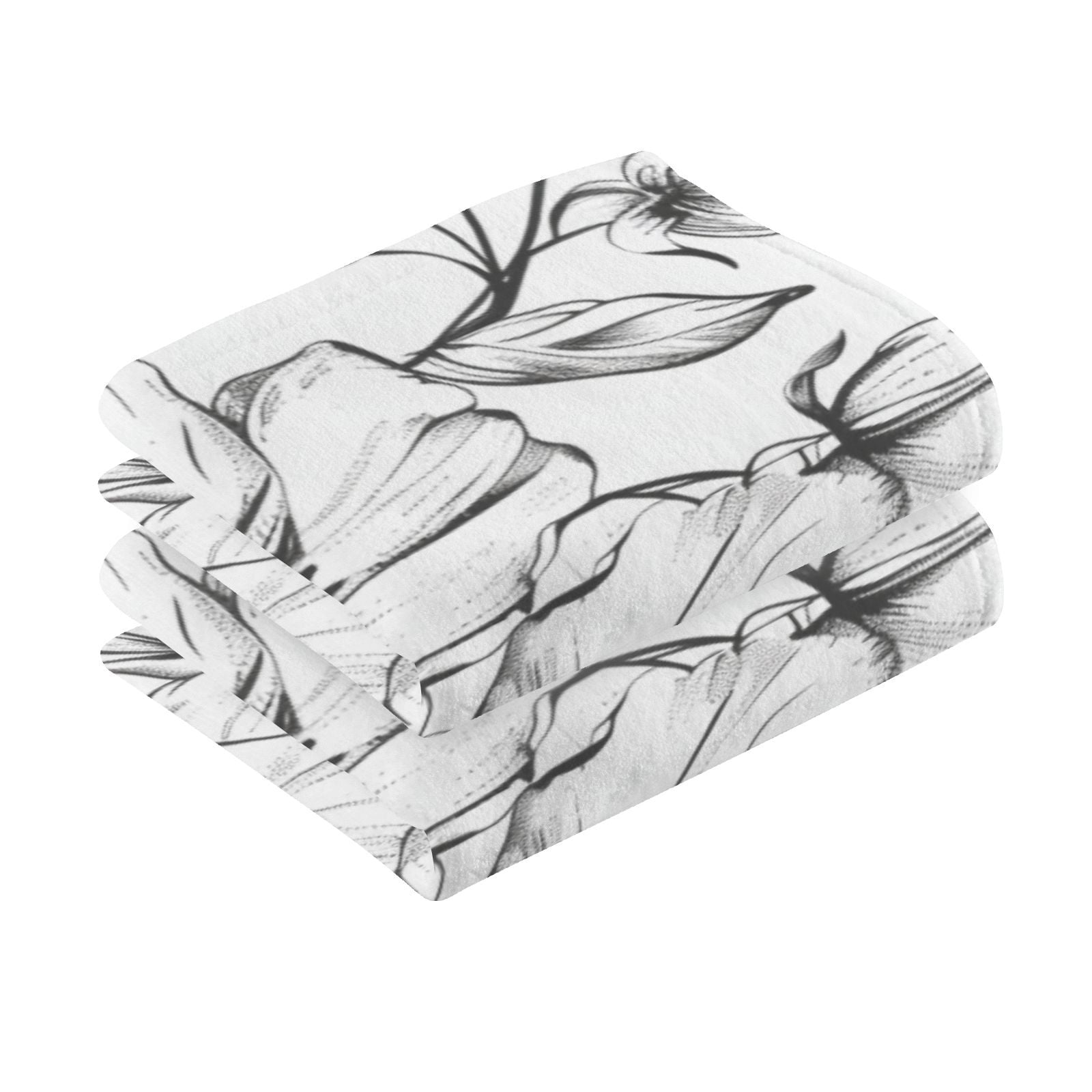 Flowers Pattern Hand Towels Cotton Bath Towels Large Face Towels Absorbent for Bathroom 2 Packs
