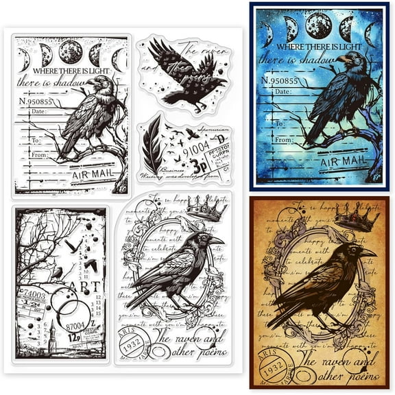 Retro Crow Background Clear Stamps for DIY Scrapbooking Vintage Moon Phase Silicone Clear Stamp Seals Transparent Stamps DIY