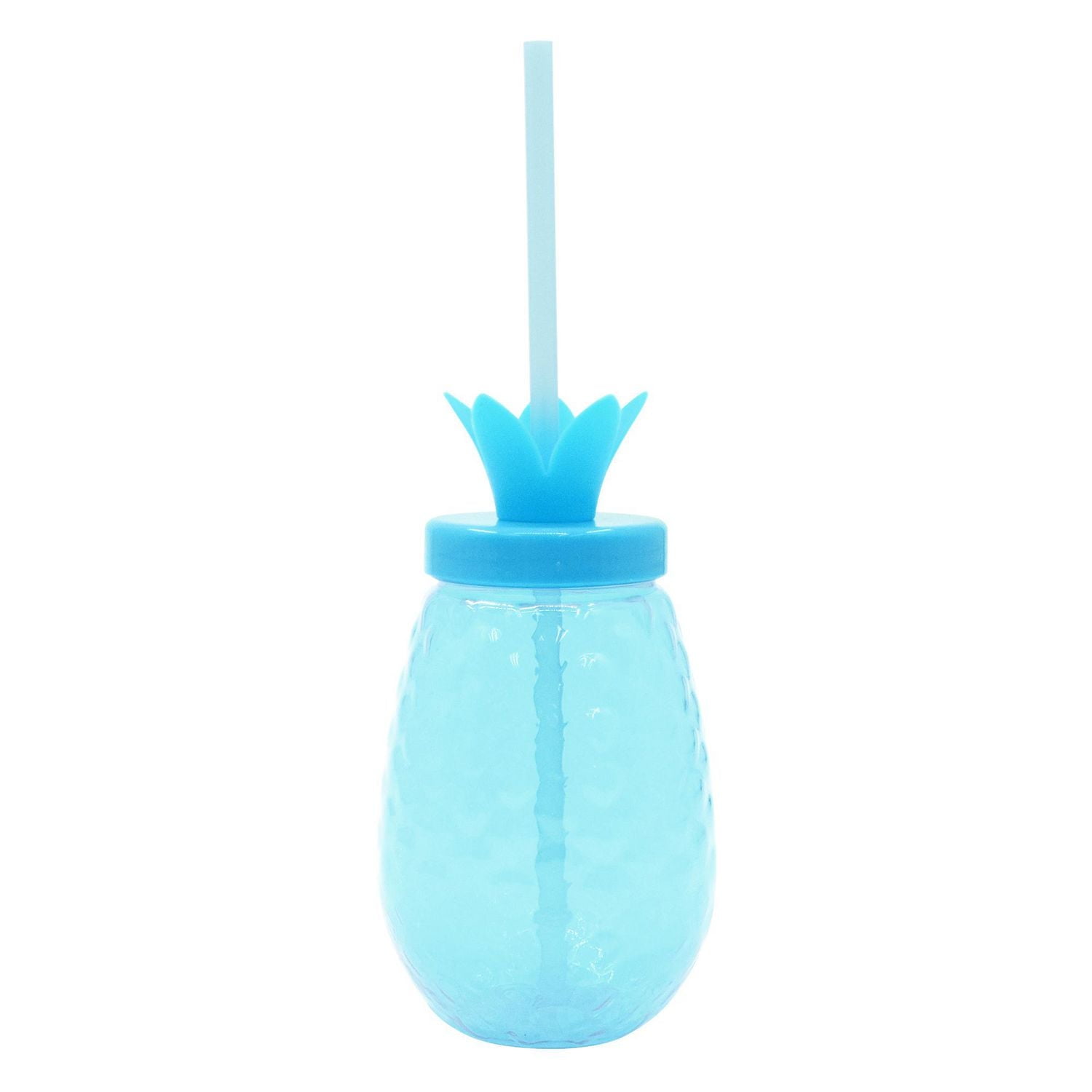 Mainstays Pineapple Blue Plastic Tumbler with Straw, Drinkware, 1 piece, PLASTIC TUMBLER BLUE