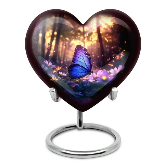 Yatskia Purple Butterfly Cremation Urns for Human Ashes Male, Small Keepsake Urn for Human Adult Ashes Female, (Heart Pack of 1, 3 Inch)