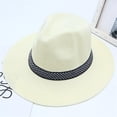thumbnail image 2 of XINPING Men Women Woven Band Straw Panama Hat, Wide Brim UV Protection Beach Vacation Hat with Patterned Band, Breathable for Casual Summer Wear, 2 of 4