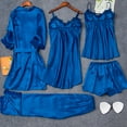 thumbnail image 3 of Women's Ice Silk Sexy 5-Piece Set - Long Sleeve Thin Plus Size Bathrobe & Sleepwear, Navy Blue, L, 3 of 4
