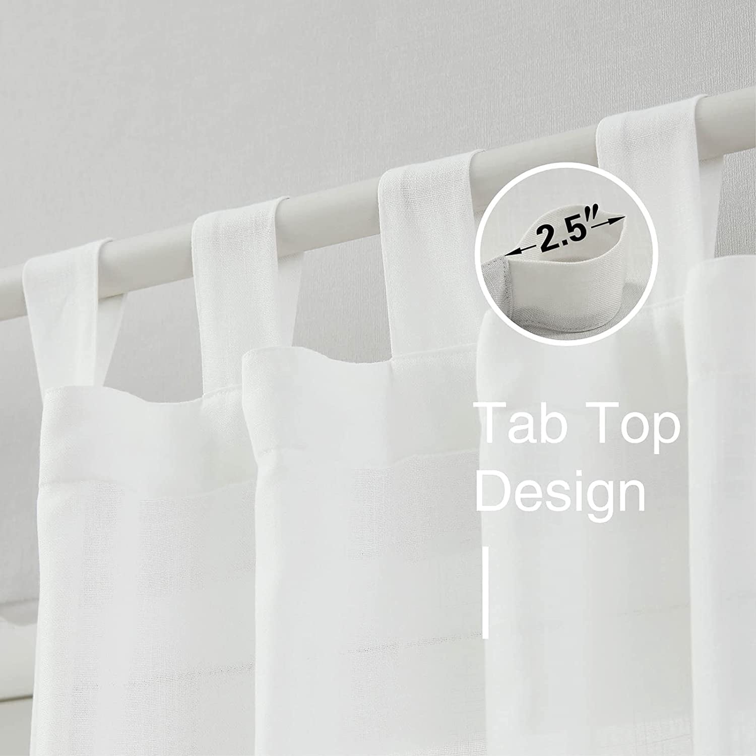 Bailu Linen Translucent Curtain Top Light Filtering Elegant Short Curtains and Curtains for Bedroom 52 x 96 inches long, 2 panels, off-white