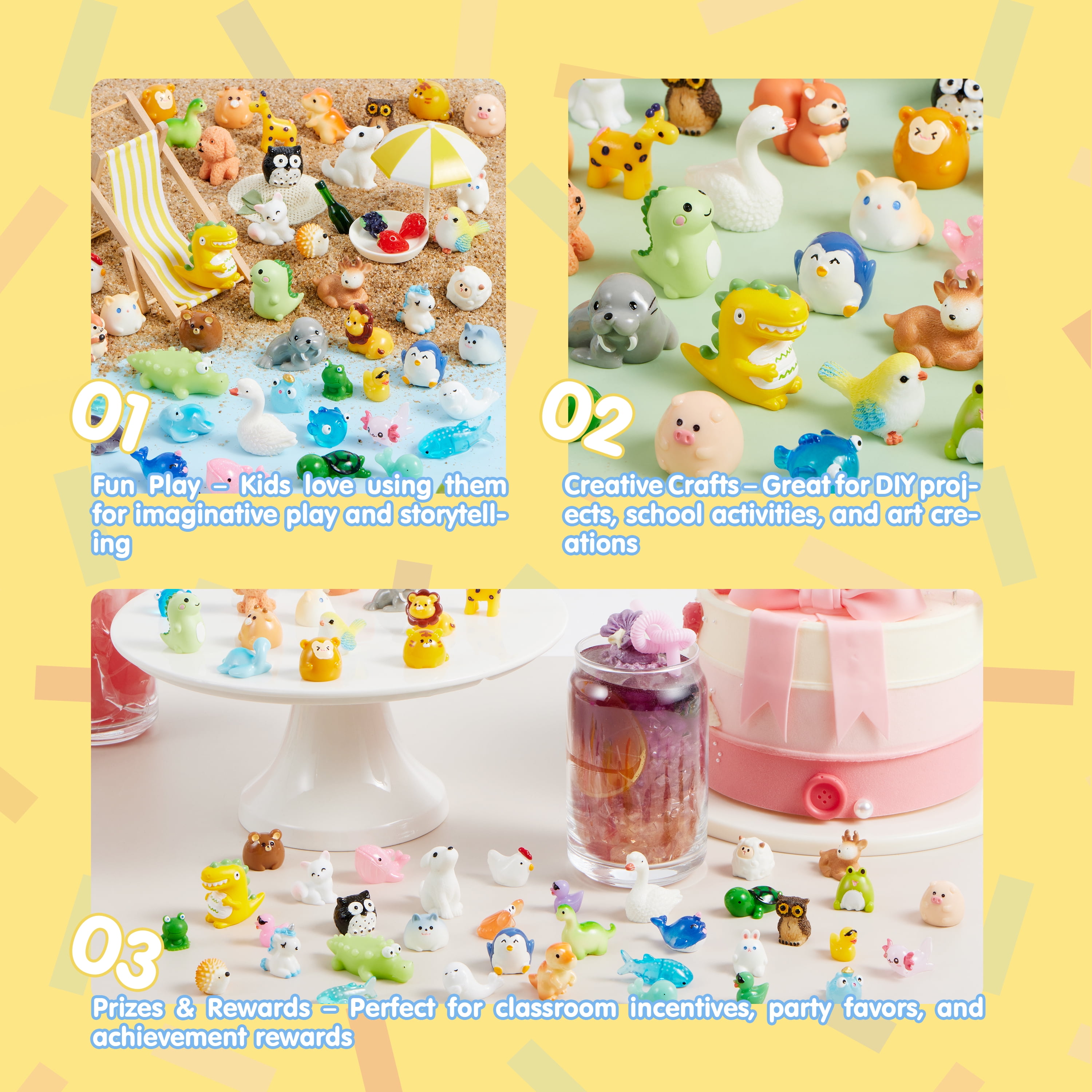Joyfy 50 Pcs Mini Resin Animals Tiny Figures to Hide, Cute Miniature Figurines for Fairy Garden Accessories, Slime Charms & Party Favors Stuffers, Dollhouse Accessories