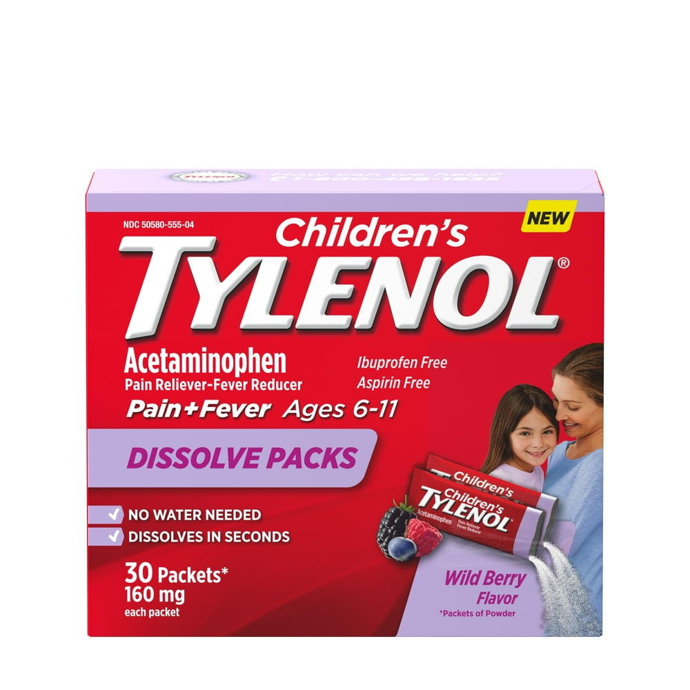 Children's Tylenol Acetaminophen Dissolve Packets, Wild Berry, 30 ct