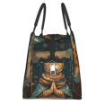 thumbnail image 4 of Vsdgher Surreal Meditating Cat Print Insulated Reusable Bags with Sturdy Zipper and Handles, Foldable Totes for Hot or Cold Food Bring or Delivery, 4 of 8