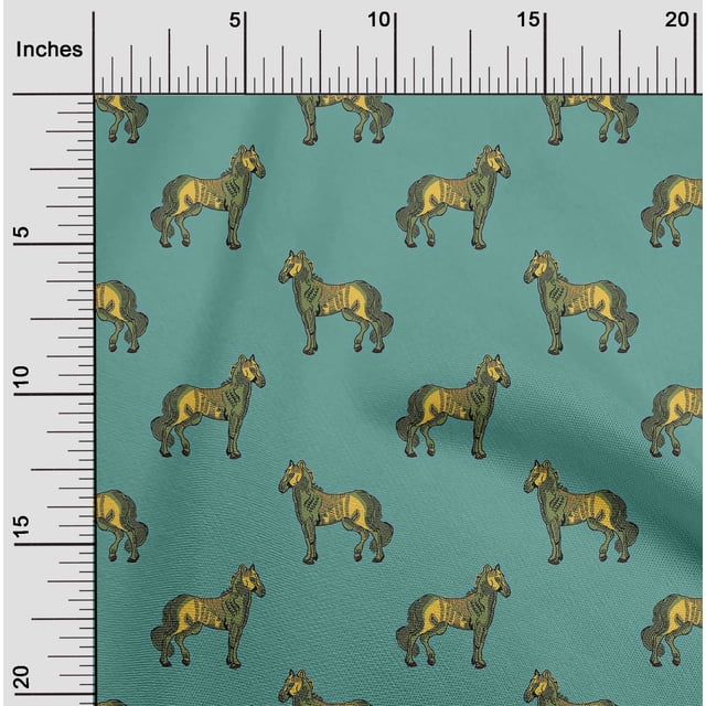 oneOone Cotton Silk Fabric Horse Block Decor Fabric Printed BTY 42 Inch Wide