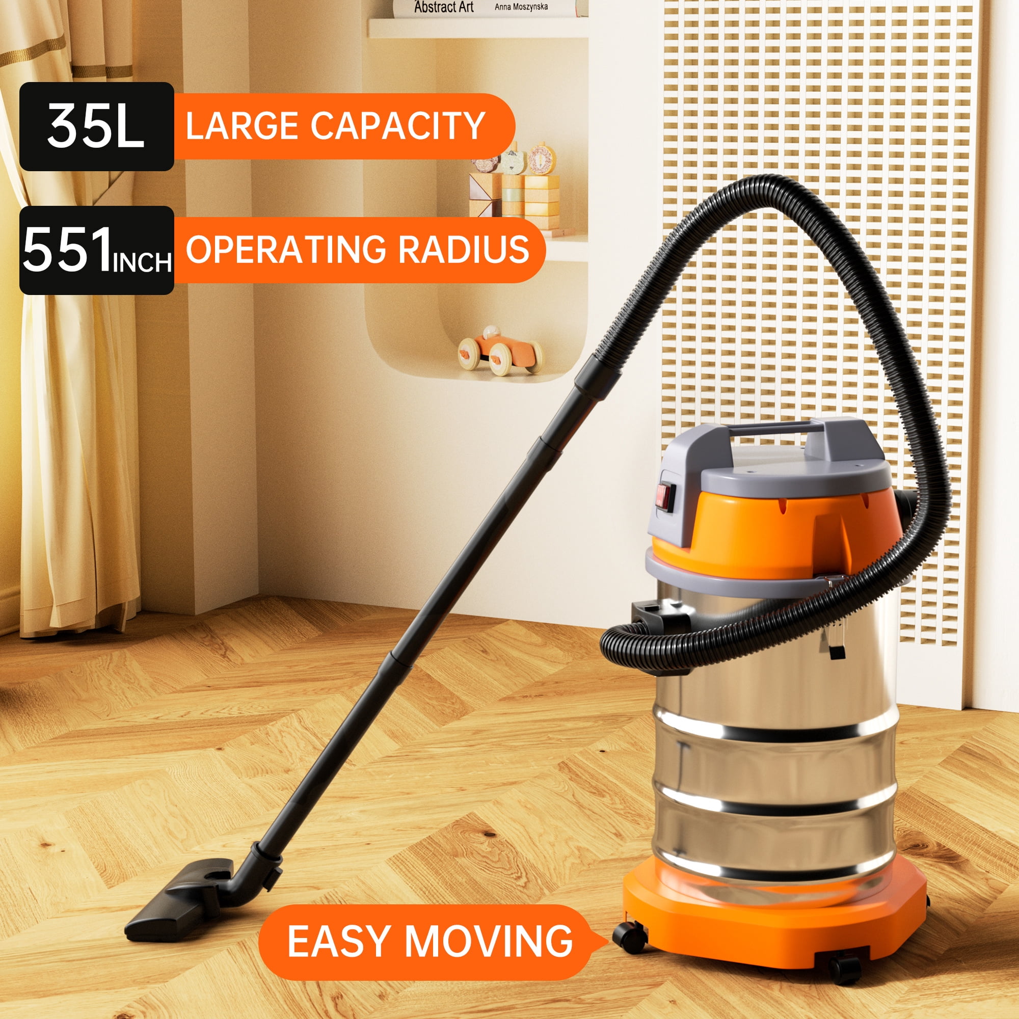 Wet Dry Vacuum Cleaner, 10 Gallon 3200w 8 HP Stainless Steel Shop Vacuum Wet and Dry, with Filter and Attachments for House Garage Workshop Car