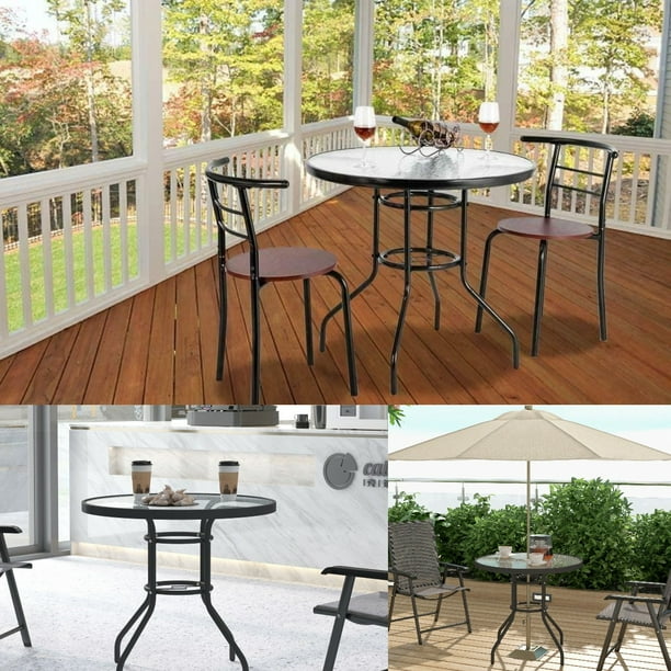Goorabbit Outdoor Glass Table Patio Round Dining Table 32" Tempered