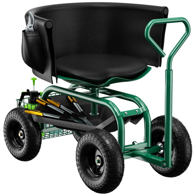 Asiento de jardín Baotree con ruedas, taburete giratorio 360° con almacenamiento