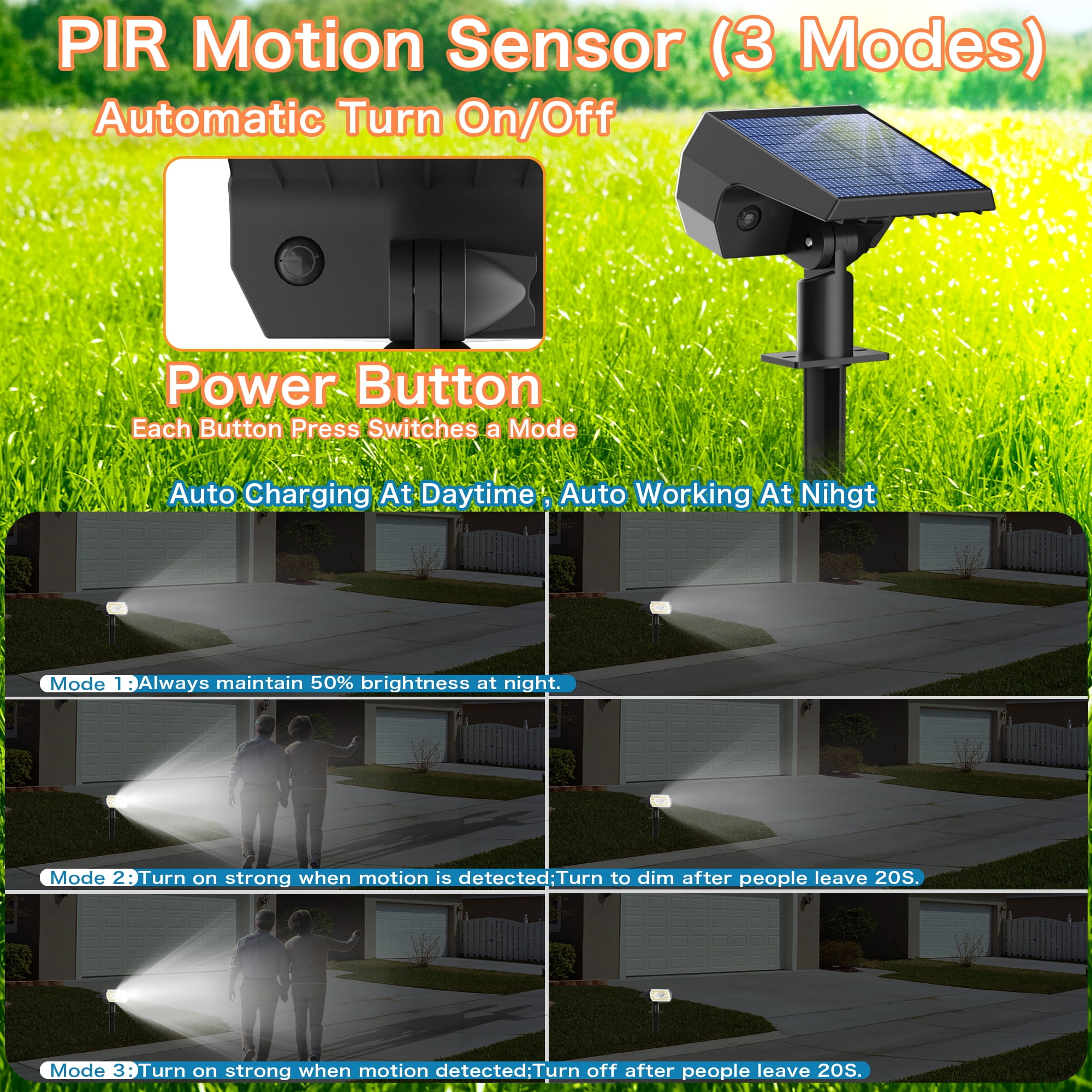 CHARKEE Outdoor Solar Lights,60 LED/3 Modes PRI Solar Powered Spot Lights for Yard Garden Path
