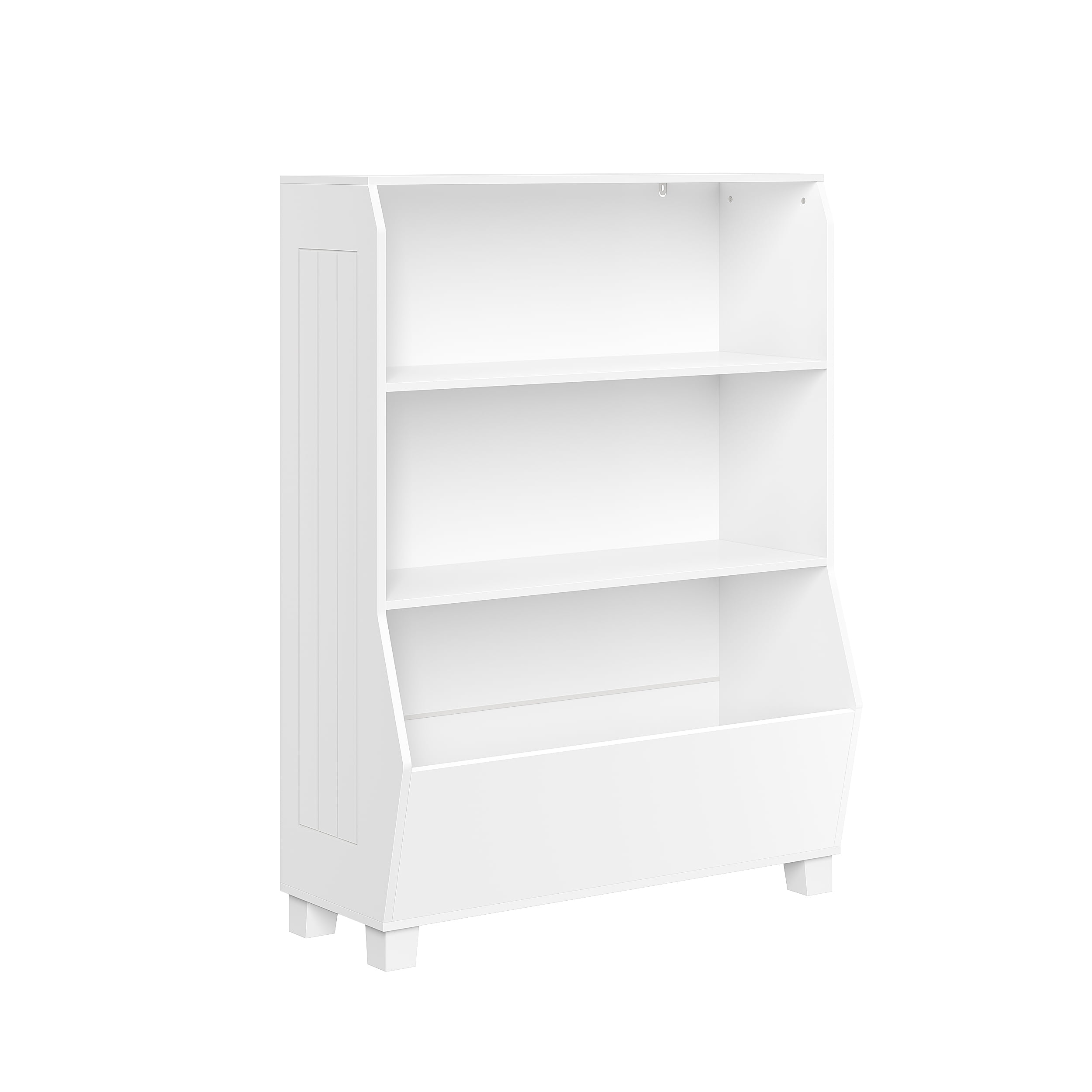 RiverRidge Kids 34in Playroom Bookshelf with Toy Bin Organizer and 2 Open Shelves - White