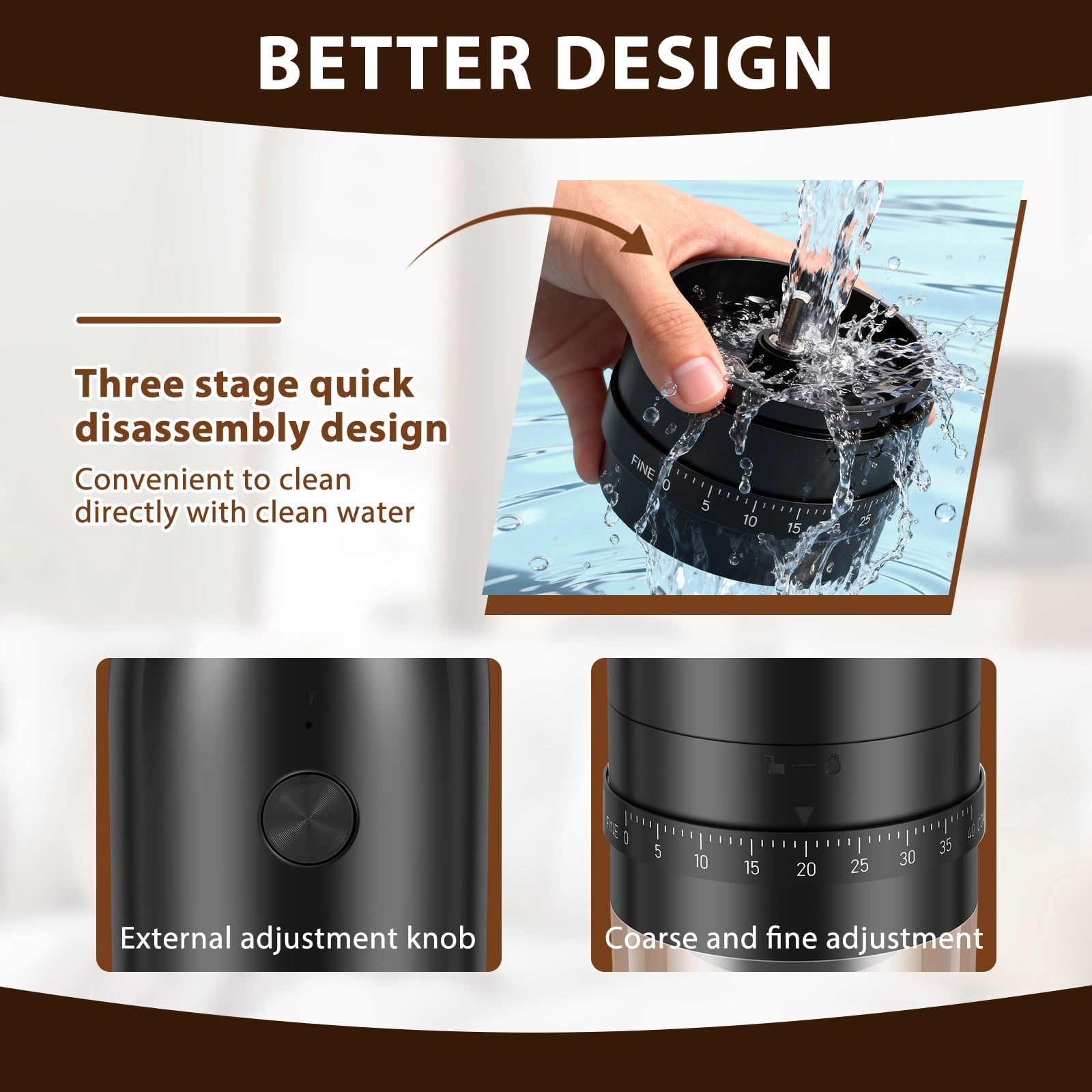 FkszlL Electric Burr Coffee Bean Grinder with 40 Adjustable Setting Cordless Mini Coffee Grinder with Conical Ceramic Burr Ideal for Home Travel Camping and Office