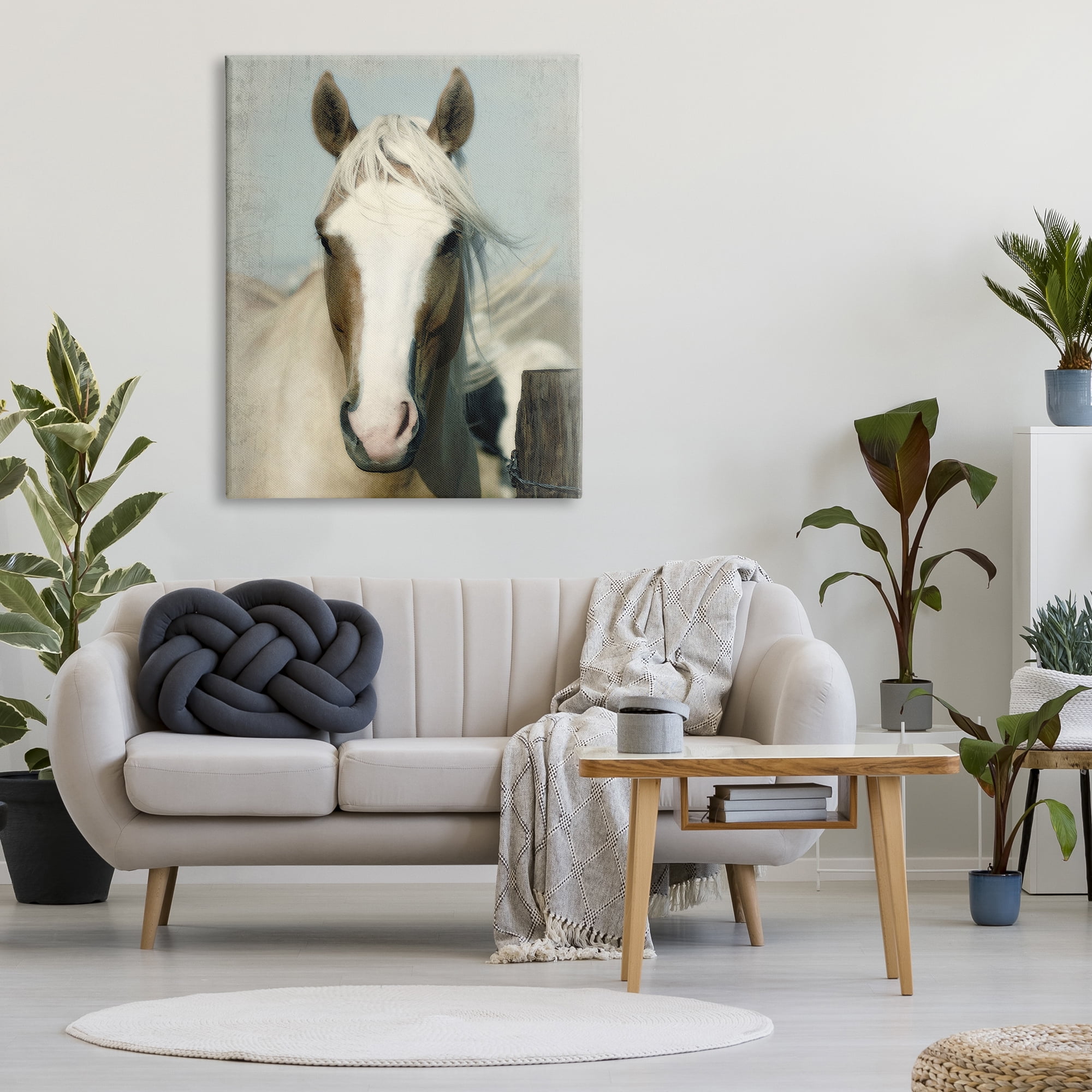 Stupell Industries Horse at Rustic Fence Animals & Insects Painting Gallery Wrapped Canvas Art Print Wall Art, 36 x 48