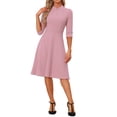 thumbnail image 2 of INSPIRE CHIC Vestido Vintage para Mujer de 3/4 de Manga con Cuello Alto, Vestido A-Line de Oficina, Color Rosa, 2 of 6