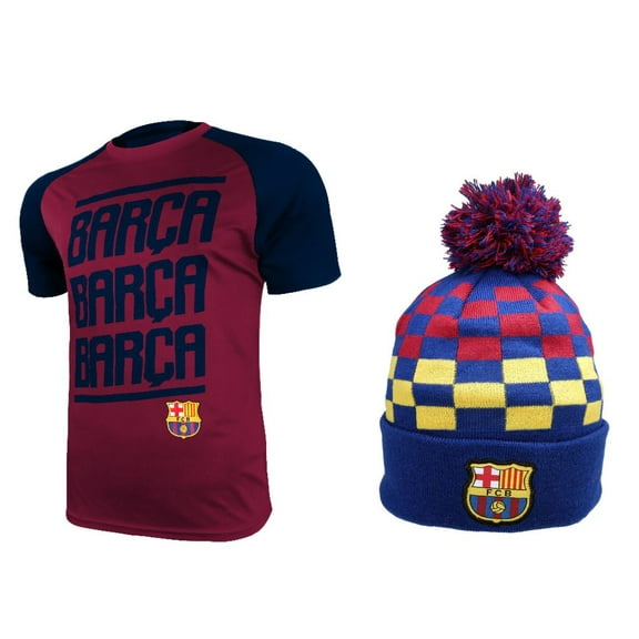Icon Sports Men FC Barcelona Official Soccer Jersey and Beanie Combo 46 - Small