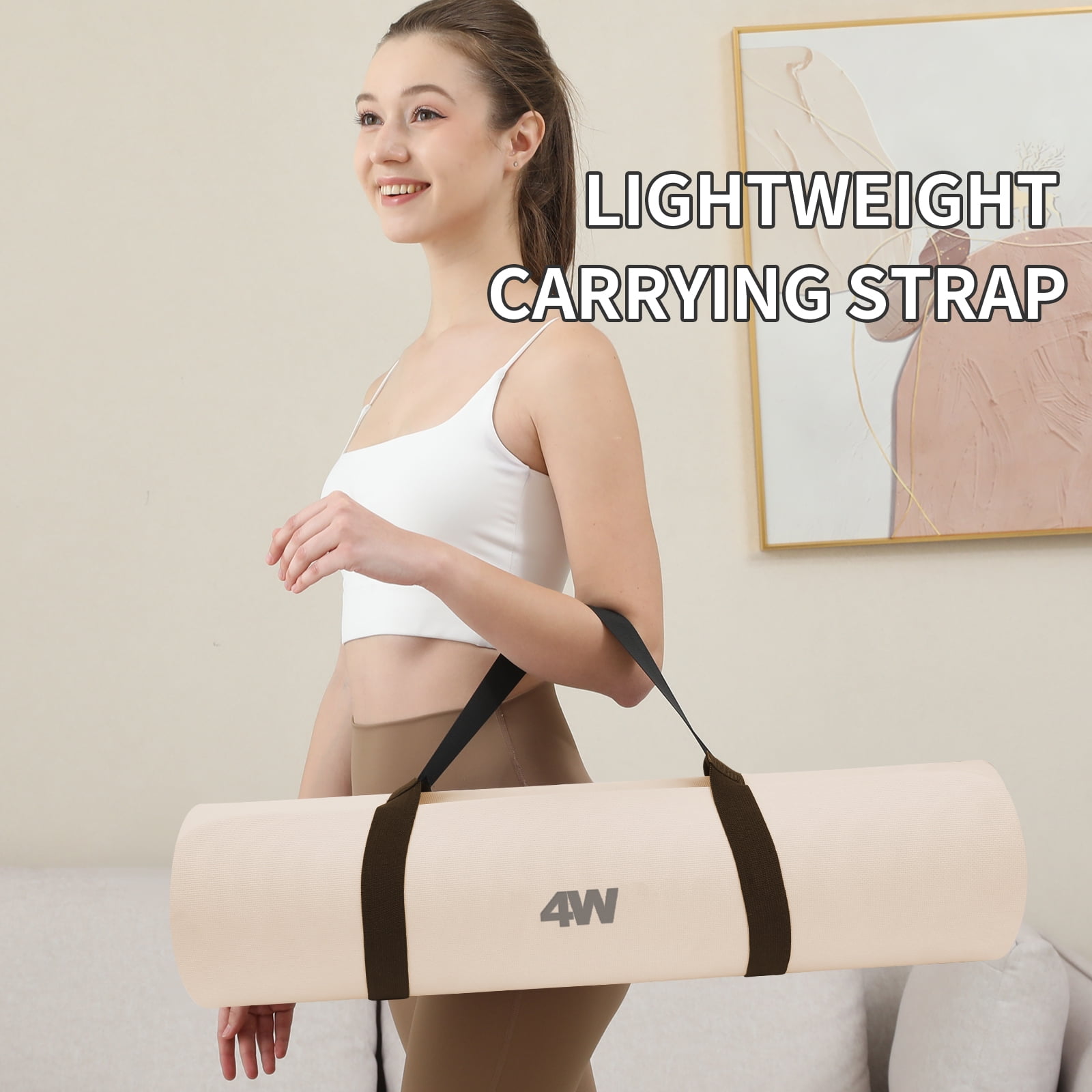 4W 10mm Thick Yoga Mat- TPE Non-Slip Exercise Mats with Strap for Home Workout/Pilatesfor Women Men72"×26"(Beige + Black)