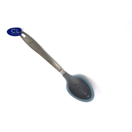 Catering Line - Catering Line Large Solid Serving Spoon | Stainless Steel Core with Silicone for Nonstick Cookware, Dishwasher Safe, Great Gift Idea, Blue Spoon, 13” x 2.8”