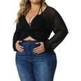 thumbnail image 4 of Agnes Orinda Women's Plus Size V-Neck Twist Knot Hollow Out Long Sleeve Top 4X Black, 4 of 6