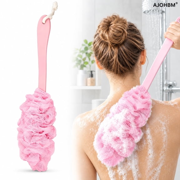 AJOHBM Anti-Slip Long Handle Back Scrubber, Soft Bath Loofah Sponge Shower Brush for Women Men Body Cleaning