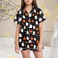 thumbnail image 2 of takafot Halloween Pajamas Girls Pumpkin Ghost Print Short Sleeve Button Down Shirt Top and Shorts 2pcs Pjs Sets Sleepwear Kids Pajamas Girls (White,2-3 Years), 2 of 5