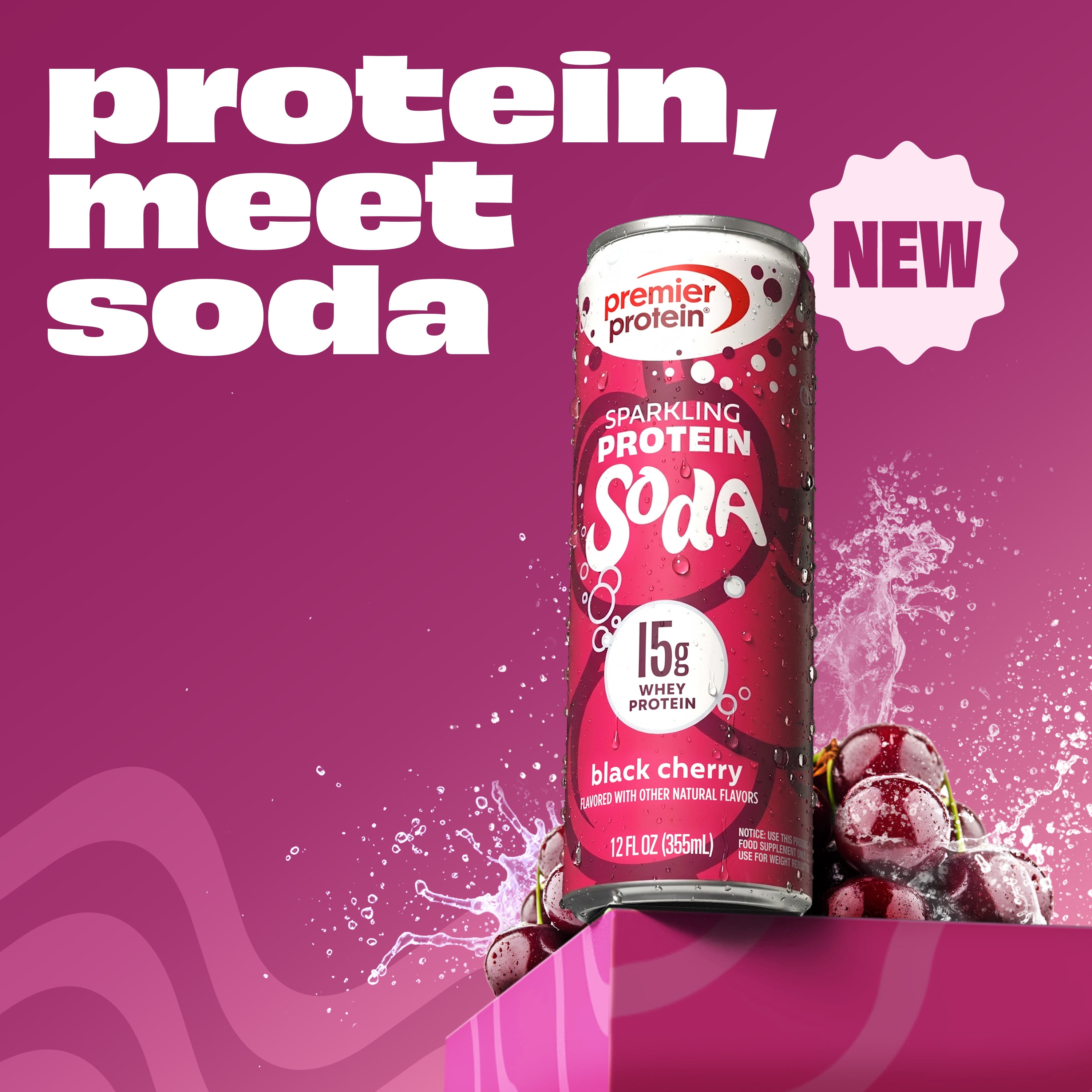 Premier Protein, Sparkling Protein Soda, 15g Protein, Black Cherry, 12 Fl Oz, 4 Ct