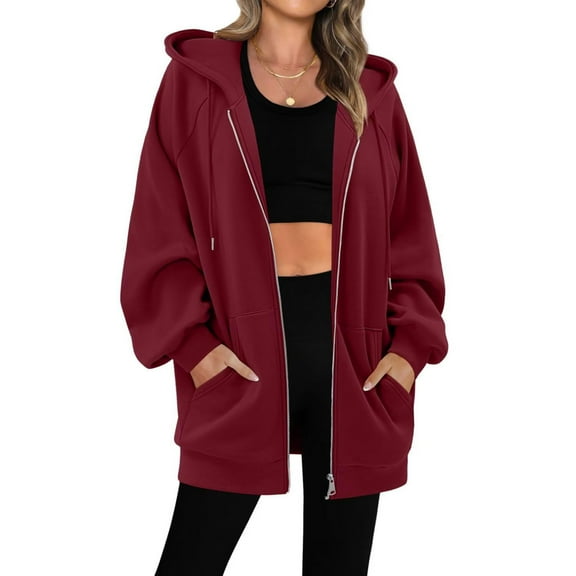 Timegard Jackets for Women Zip up Hoodies Sweatshirts Fall Fashion Casual Loose Long Sleeve Jackets