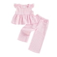 thumbnail image 4 of newwalpole Toddler Kids Girls Plaid Clothes Set 12 18 24 Months 2T 3T 4T 5T Flying Sleeve Button Up A-line Tops Long Pants Summer Outfits Red for Size 18-24 Months, 4 of 4