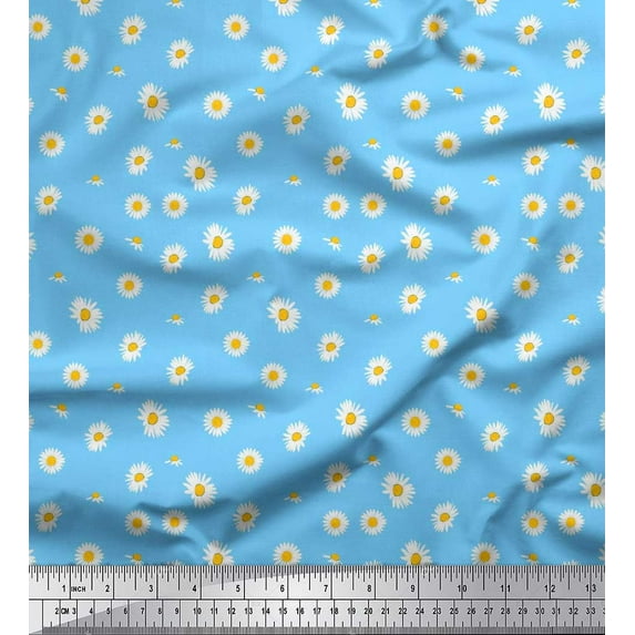 Soimoi Moss Georgette Fabric Daisy Shirting Print Fabric by Yard 42 Inch Wide