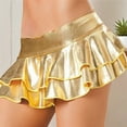 thumbnail image 3 of Women's Faux Leather Skater Skirt Novelty Metallic Pleated Minis Skirt Double Layered Ruffle Skater Skirt Raves Clubwear, 3 of 8