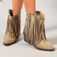 thumbnail image 3 of SACFOF Cowboy Boots for Women Ankle Western Fringe Booties Low Heel Rivet Boots, 3 of 6