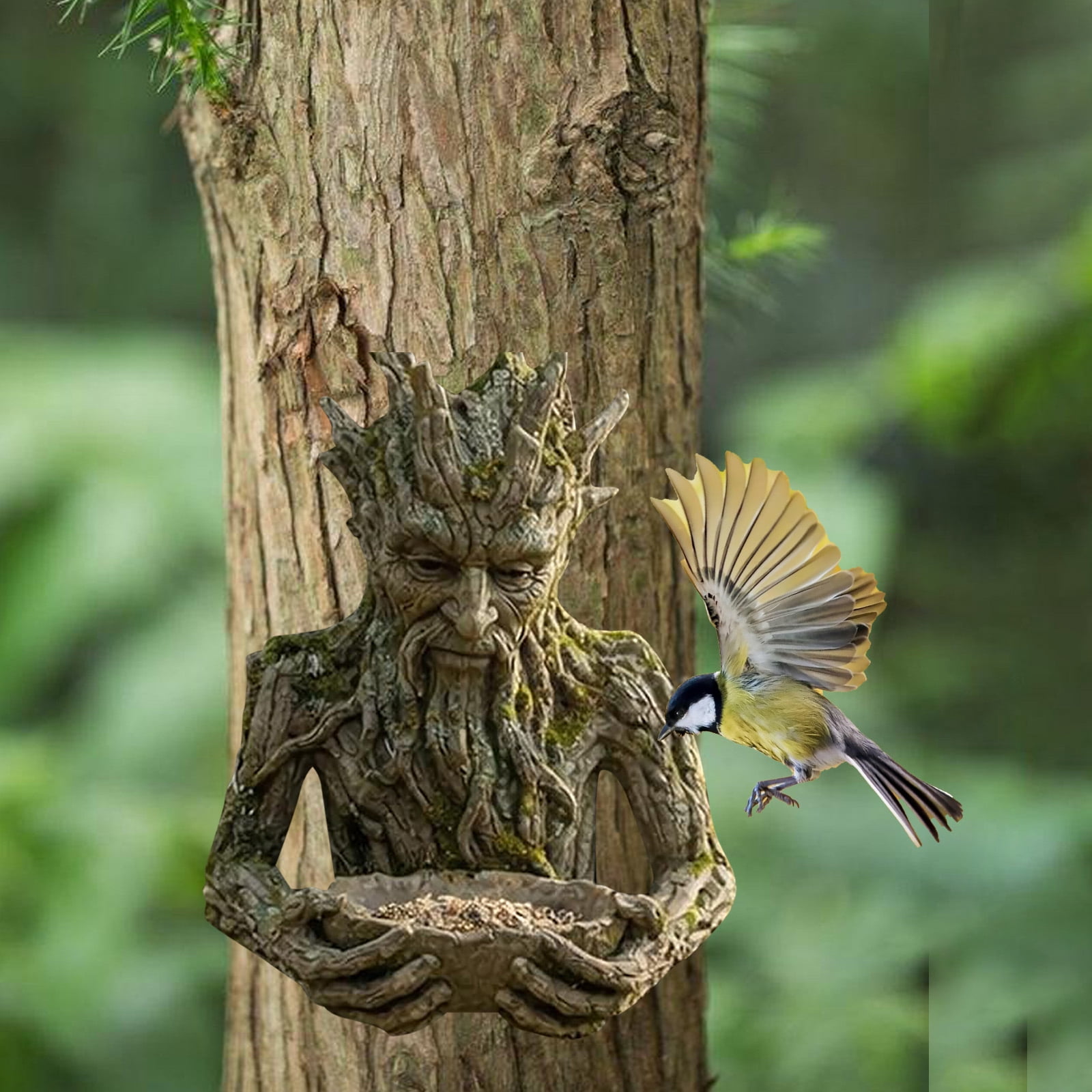 Sculptural Bird Feeder for Bird Lovers: The Quiet Offering Tree-Integrated Ancient Feeder with Hidden Keyhole Hanger for Yard, Patio, or Garden