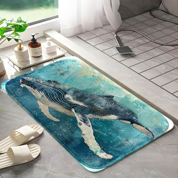 Whale 1176 Non-Slip Memory Foam Bath Rug: Absorbent, Quick-Dry, Machine Washable, Soft & Comfortable - S