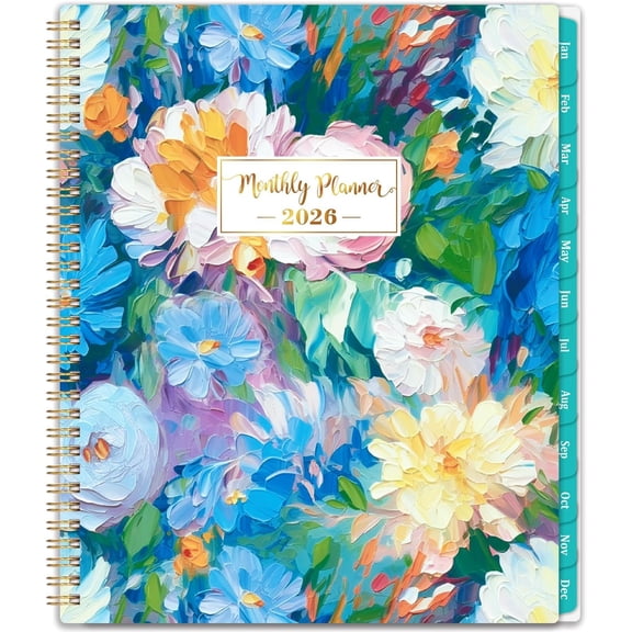 2026 Monthly Planner - 2026 Planner, Jan. 2026 - Dec. 2026, Monthly Planner 2026, 9" x 11", 2026 Calendar Planner with -wire Binding Green Tabs Pocket - Floral