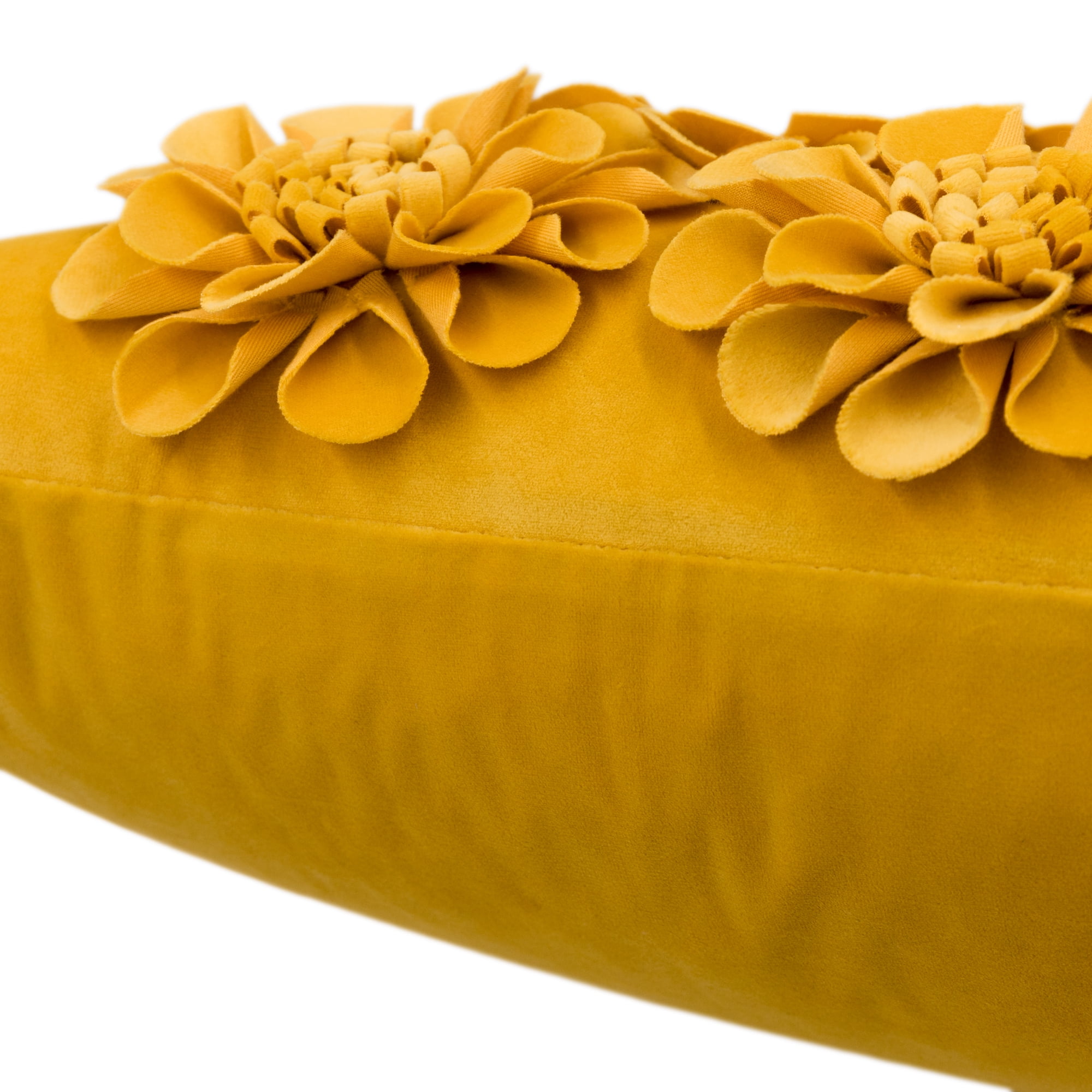 JWH 3D Handmade Square Soft and Smooth Decorative Velvet Flower Pillow Covers 18x18inch Yellow for Room Sofa Bedding Decor