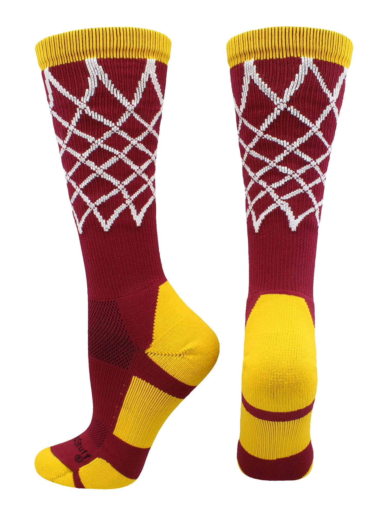 Crew Length Elite Basketball Socks with Net (Cardinal Red/Gold, Small