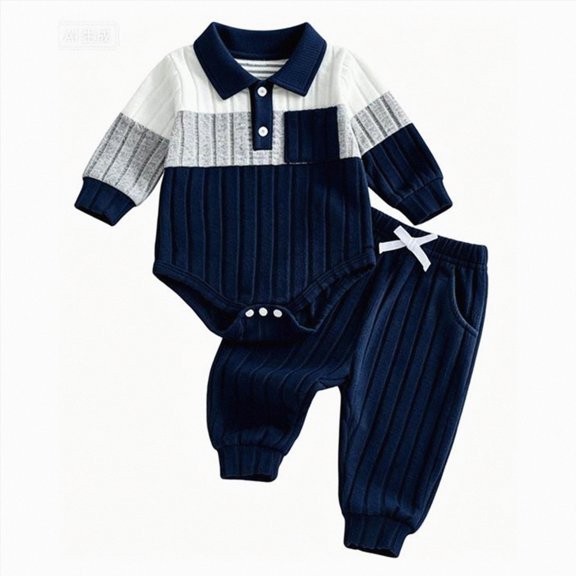 Enyan Baby Boy Fall Outfits Newborn Flannel Long Sleeve Sweatshirt Romper Pants Set 2 Piece Infant Boys Winter Clothes(Size 18-24 Months)
