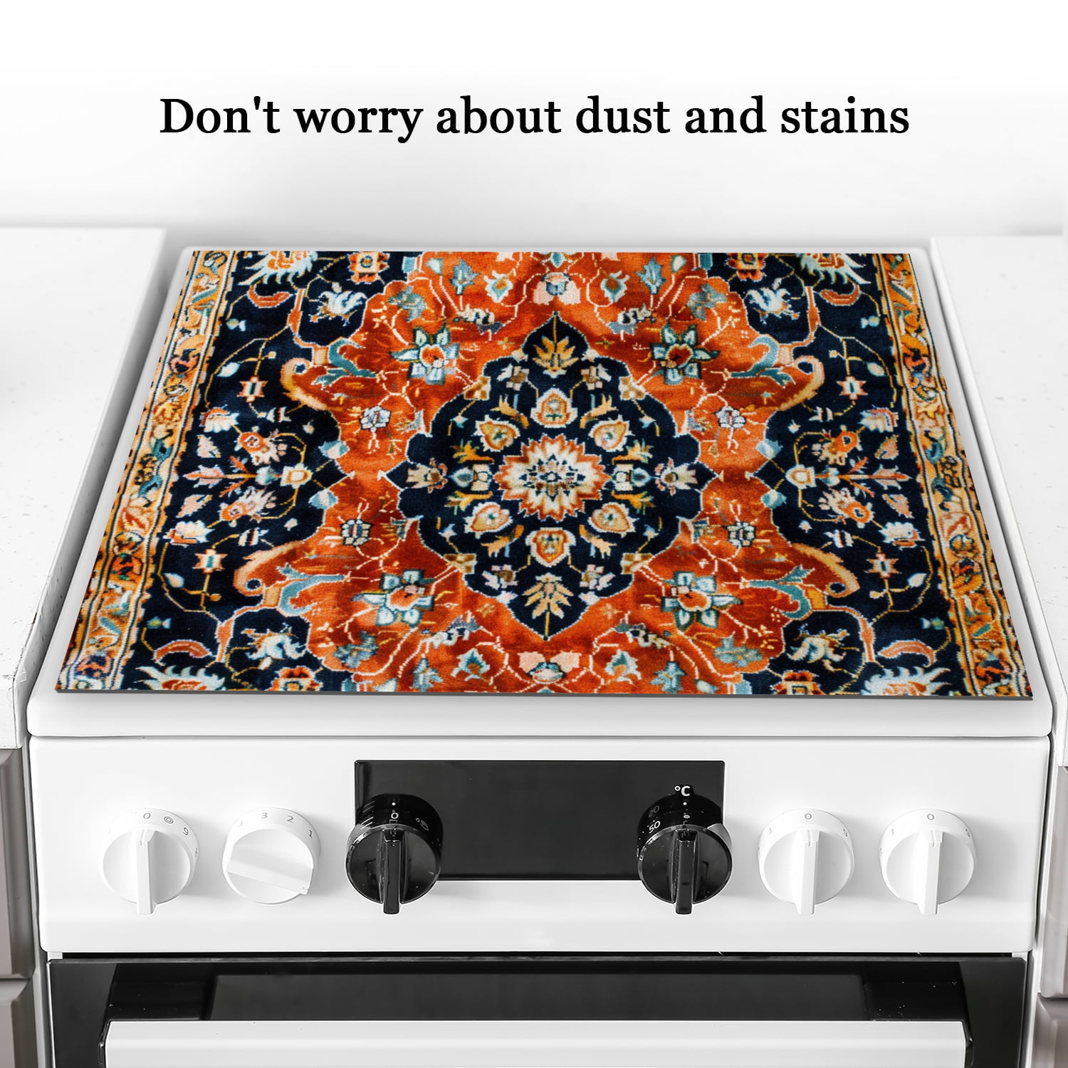 Stove Top Covers For Glasstop Stoves, Vintage Boho Mandala Flowers Print Electric Stove Protector Mat, Scratch-Resistant Pad for Kitchen RV (28×20 Inch)