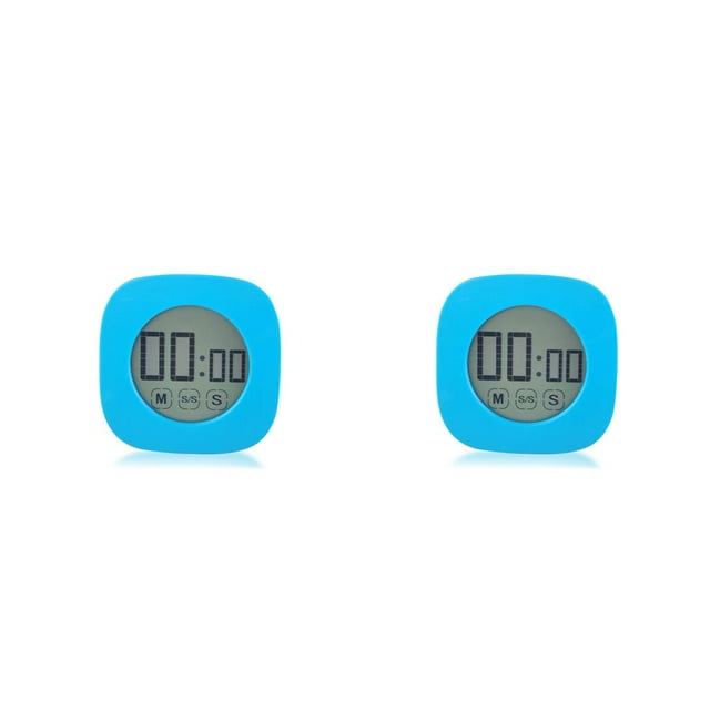 Maytalsory Timer Study LCD Digital Display Count Up Stopwatch Touch Screen Electronic Mute Attachable Loud Alarm Blue 2Set
