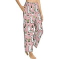 thumbnail image 3 of PISONIC Pink Alpaca Cactus Printed Women's Pajama Pants, Comfy Pajama Bottoms With Pockets&Drawstring, 3 of 7