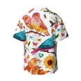 thumbnail image 2 of Vsdgher Flowers Birds And Butterflies Print Men's Wrinkle Free Untucked Cuban Shirt Business Casual Button Down Shirts Short Sleeve Shirt, 2 of 7