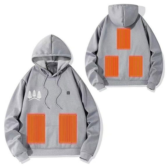 ZCFZJW Heated Hoodie for Men Trendy Printed Fall Winter Long Sleeve Thick Warm Hooded Sweatshirts Heated Jackets USB Electric Pullover Outdoor 5 Heating Zones with Pockets F-Gray XXXL