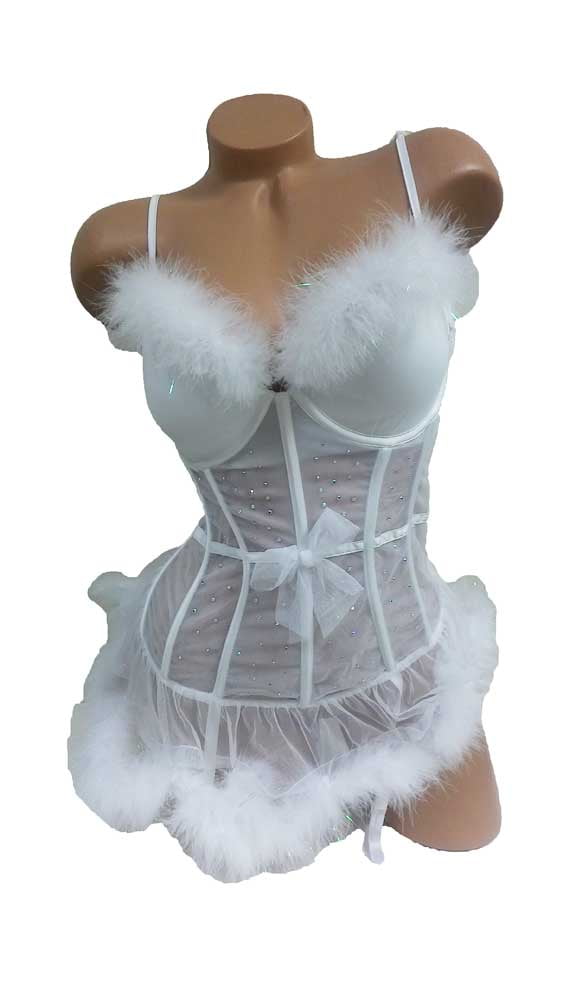 Victoria's Secret Sexy Angel Feather Bustier W Thongs White Corset Garter  34D-M